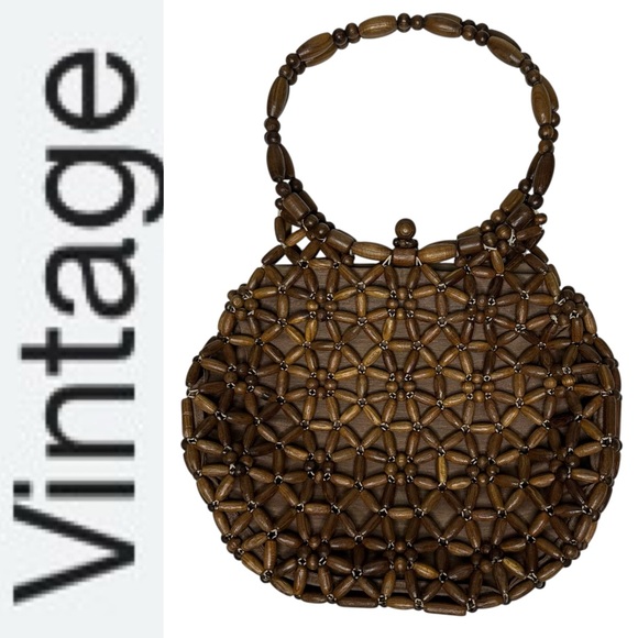Vintage Handbags - Vintage 1960’s Brown Wooden Beaded Handbag